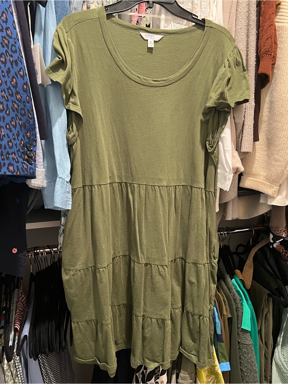 Time and Tru Olive Scoop Neck Tiered Dress